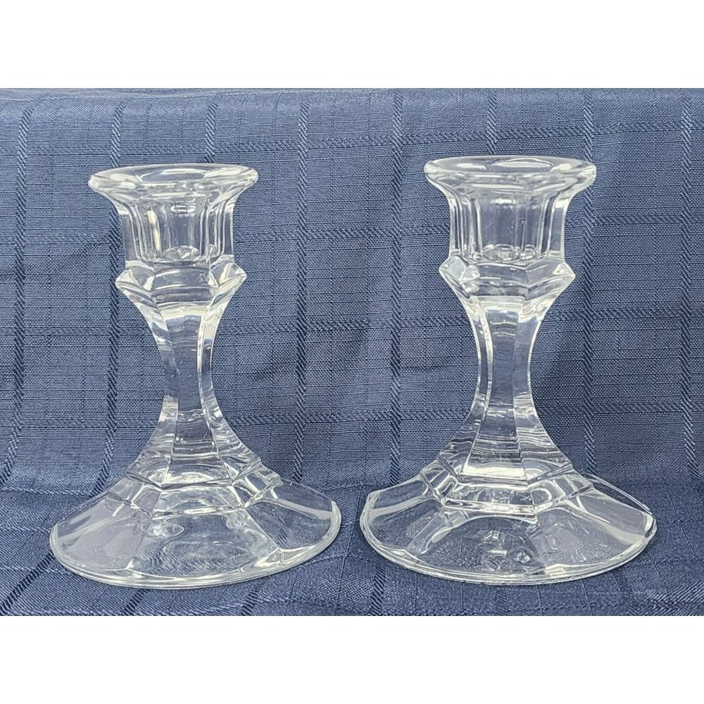 Vintage Pair Of 24% Lead Crystal Candle Holders Made‎ In The USA